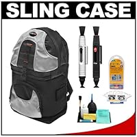 Zeikos Deluxe Digital SLR Camera Sling Backpack (Black/Silver) + Lenspens + Accessory Kit for Canon Rebel T3, T3i, T1i, T2i, EOS 60D, 50D, 5D, 7D, Nikon D3000, D3100, D5000, D7000, D300s, Olympus Evolt E-5, E-30, E-620 and Sony Alpha A560, A580, A33, A55
