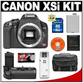 Canon Digital Rebel XSi Digital SLR Camera Body (Black) + BG-E5 Battery Grip + 16GB SD Card + LP-E5 Battery + Case + Accessory Kit