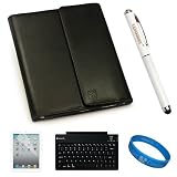 Premium Black Textured Leather Smart Case Cover (Supports Sleep Mode) for Apple iPad 2 Wifi Wireless Tablet and Apple iPad 1st Generation (16GB, 32GB, 64GB) fits Models: MC769LL/A, MC770LL/A, MC916LL/A, MB292LL/A, MB293LL/A, MB294LL/A + Clear Screen Protector with Cleaning Cloth + Executive White Stylus Pen with Laser Pointer and LED Light + SumacLife Full Size Wireless Bluetooth Keyboard + SumacLife TM Wisdom Courage Wristband