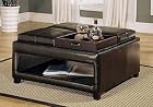 Brown Storage Ottoman Coffee Table w/ 4 Flip Trays
