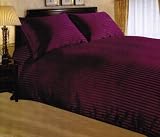 Double, Blackcurrant Purple, Satin Stripe Duvet Cover and Pillowcase Bed Set by VICEROY BEDDING