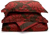 Regency Collection 310 Thread-Count Havana Reversible Floral/Stripe Twin Duvet Set, Burg/Chocolate