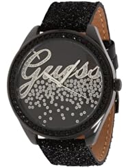 Guess Womens U96002L1 Black Leather Quartz Watch with Black Dial