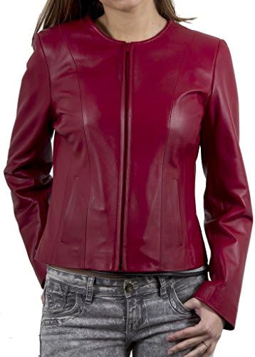 SkinOutfit Womens Stylish Slimfit Lambskin Motorcycle Biker Leather Jacket WJ 135 Dark Red XL