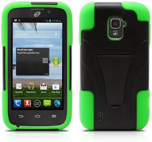 ZTE Majesty Case, MagicMobile® Hybrid Shockproof Impact Resistant Rugged Armor Defender with Kickstand / Black - Green ( For Model Z796C)