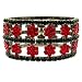 Acosta Jewellery - Emerald Green & Ruby Red Diamante Crystal - Flower Stretch Bracelet /Cuff