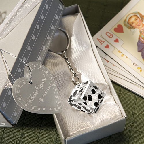 Las Vegas themed Chrome Keychain with Crystal Dice (Set of 12)