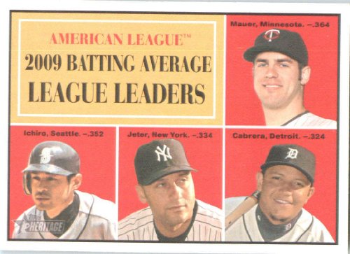 2010 Topps Heritage #42 Joe Mauer / Ichiro Suzuki / Derek Jeter / Miguel Cabrera - AL Batting Average League Leaders (Minnesota Twins) (Baseball Cards)