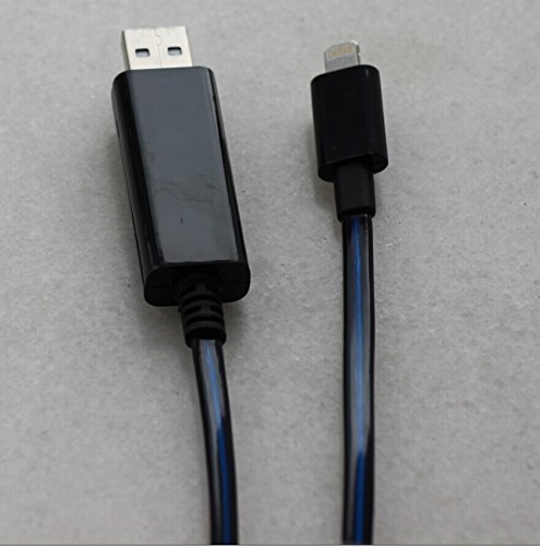 DS Link Light Up Luminescent Visible Current Flow Smart Charger and Sync Cable for iphone6 5S 5C iPad mini ipad air etc (Black/Blue) 80cm