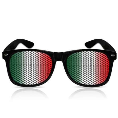 Partybrillen beklebte Pilotenbrillen bedruckte Sonnenbrillen mit Motiv Promotionbrillen EM WM Fanartikel Weltmeisterschaft Brille – Italien Flagge (Schwarz)