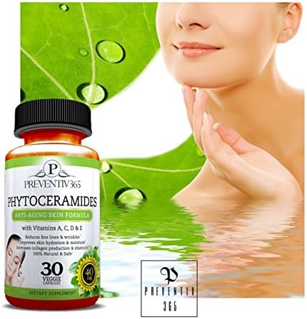 PHYTOCERAMIDES -- Plant Derived Phytoceramides, Made with Rice, Premium Anti-aging Skin Care & Renewal, Contains Vitamins A, C, D & E, All Natural, 100% Vegetarian, 30 Capsules.