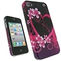 igadgitz Hartschalentasche Hardcase Etui Tasche Case Hülle Schutzhülle in Pink Rosa mit Motif Herz und Blumen für Apple iPhone 4 HD 16gb & 32gb + Selbstklebende Display Schutzfolie