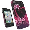 igadgitz Hartschalentasche Hardcase Etui Tasche Case H�lle Schutzh�lle in Pink Rosa mit Motif Herz und Blumen f�r Apple iPhone 4 HD 16gb & 32gb + Selbstklebende Display Schutzfolie