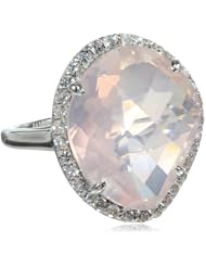 Sterling Silver Rose Quartz and Created White Sapphire Ring