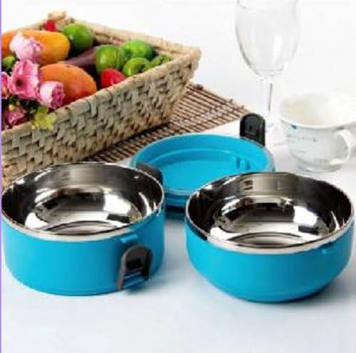 Bento Boxes Lunch Containers Stainless Steel Insulated 2 Tier Bento Lunch BOX Vacuum Seal Blue Plastic Tiffin