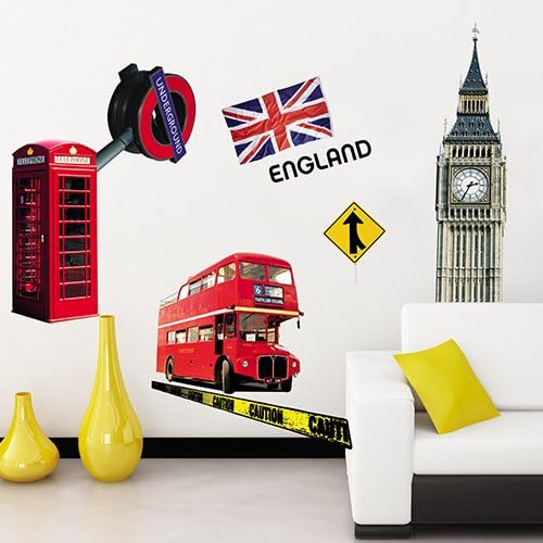 Enrichwall Home Decor Vinyl Wall Sticker London Bus Big Ben Flag Room Decal Art Mural Wallpaper