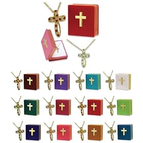 Birthstone Cross Necklace In Bible Shaped Gift Box