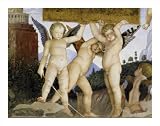 Camera Degli Sposi: Putti Holding Tablet - Detail by Andrea Mantegna poster print,40 in. x 31.6 in.