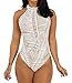 Shawhuwa Womens Sexy Boho Lace Halter Sleeveless Bodysuit Tops Medium Off-White