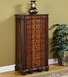 Powell Masterpiece Faux Cherry with Burl Jewelry Armoire with Lift-Off Jewelry Box