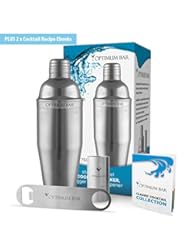 Kitchen: OPTIMUM BAR STAINLESS STEEL COCKTAIL SHAKER 750ml with spirit measure / jigger, professional bar blade PLUS 2 x original cocktail recipe Ebooks - The complete 5-PIECE SET! - Optimum Bar