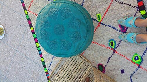 Turquoise/ Blue Leather Poufs / Ottomans