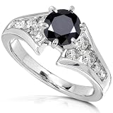 1 1/2 Carat TW Black and White Round Diamond Engagement Ring in 14k White Gold