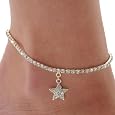 Rhinestone Stretch Anklet Bracelet Star Charm Austrian Crystal Ankle Clear