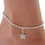 Rhinestone Stretch Anklet Bracelet Star Charm Austrian Crystal Ankle Clear