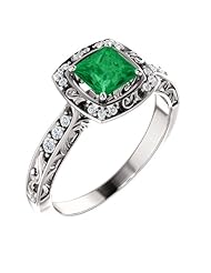 Platinum 5.00x5.00mm Princess Cut Chatham Created Emerald and Diamond Ring -- LIFETIME WARRANTY