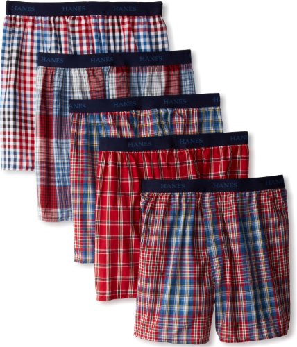 Hanes Men's Classics 5 Pack Young Fashion Plaids Boxer