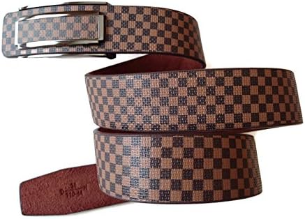 Eurodesign Mens Leather Belt Checkered Brown Black Adjustable (38-42)