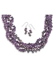 Genuine Elegante Necklace. Amethyst and Cultured Freshwater Pearl Necklace and Earring Set. 100% Satisfaction Guaranteed.