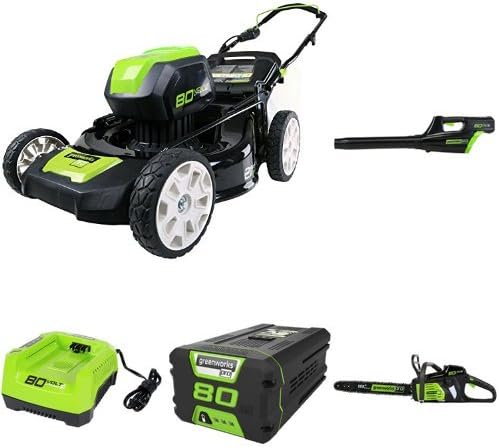 GreenWorks Pro 80V 21" Lawn Mower + Blower + 18" Chainsaw w/ (1) 2Ah Battery & Charger