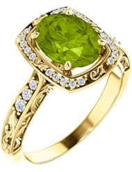 18K Yellow Gold 9.00x7.00mm Oval Cut Peridot and Diamond Ring -- LIFETIME WARRANTY
