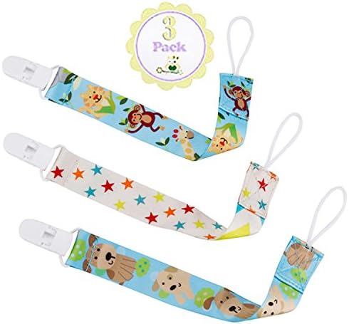 Pacifier Clip, Universal Plastic Holder 3 Pack by Twinkle Unisex Unique 2- Sided Stylish Designs Best Binky Leash for Teething Toys, Soother - Perfect Baby Shower Gift