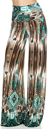 Tribal print, knit palazzo pants with a high fold-over waist and a wide leg L,CL03