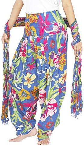 Indian Clothing Women's Full Length Patiala Pants Tropical Print, with Scarf