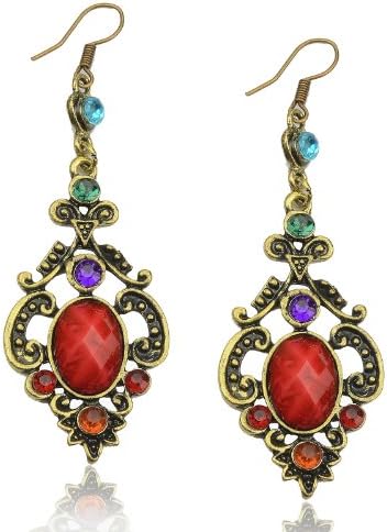 Vintage Retro Copper CZ Rhinestone Resin Eardrop Hook Dangle Earrings