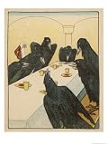 The Seven Ravens (Seven Brothers Transformed by a Wicked Spell) Sit at the Dinner Table Stretched Canvas Poster Print
