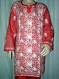 Cerise Red Cotton White Embroidered Salwar Kameez Dupatta
