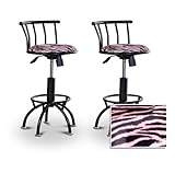 2 24"-29" Pink Zebra Faux Fur Animal Print Seat Black Adjustable Specialty  ....