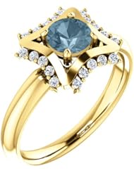 18K Yellow Gold Round Cut Blue and White Diamond Geometric-Inspired Ring -- LIFETIME WARRANTY