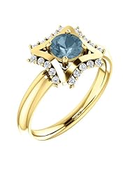 10K Yellow Gold Round Cut Blue and White Diamond Geometric-Inspired Ring -- LIFETIME WARRANTY