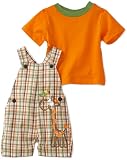 Babytogs Baby-Boys Newborn Tee With Plaid Shortall, Orange/Multi, 3/6