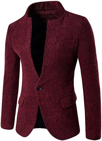 Gclear Men's Casual Woolen Stand Notched Collar Suit Blazer Jacket Wine Red US L