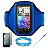 Blue Moisture Resistant Neoprene Workout Armband for Sprint HTC EVO 3D Andr ....