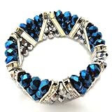 Rhinestone Crystal Beaded Pattern Bracelets Blue/Silver FA-B2008