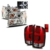 07-08 GMC Sierra Chrome CCFL Halo Projector Headlights + LED Tail Lights Combo by Luminx Lighting