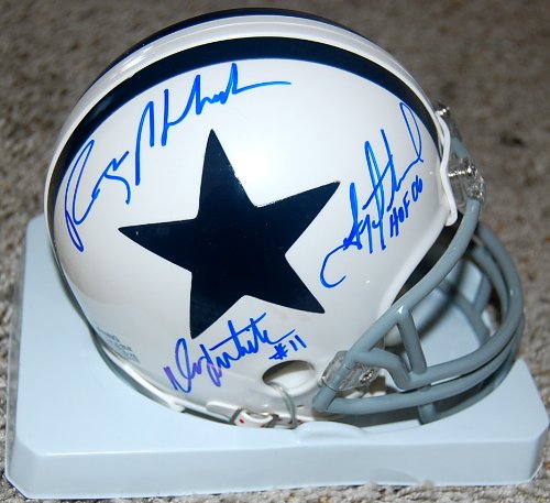 Dallas Cowboys Danny White, Roger Staubach & Troy Aikman Autographed / Signed Mini Helmet